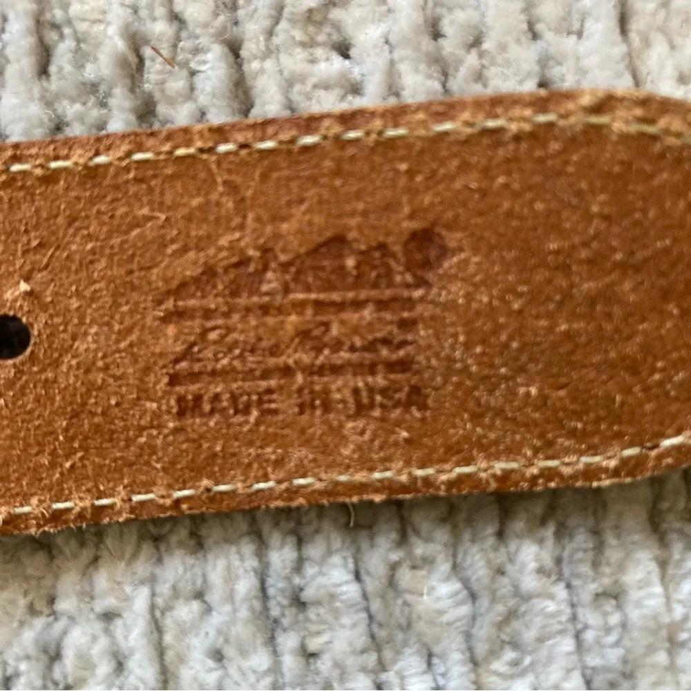 Eddie Bauer Stripe Canvas Leather Belt‎ Large Vintage Americana Red White Blue